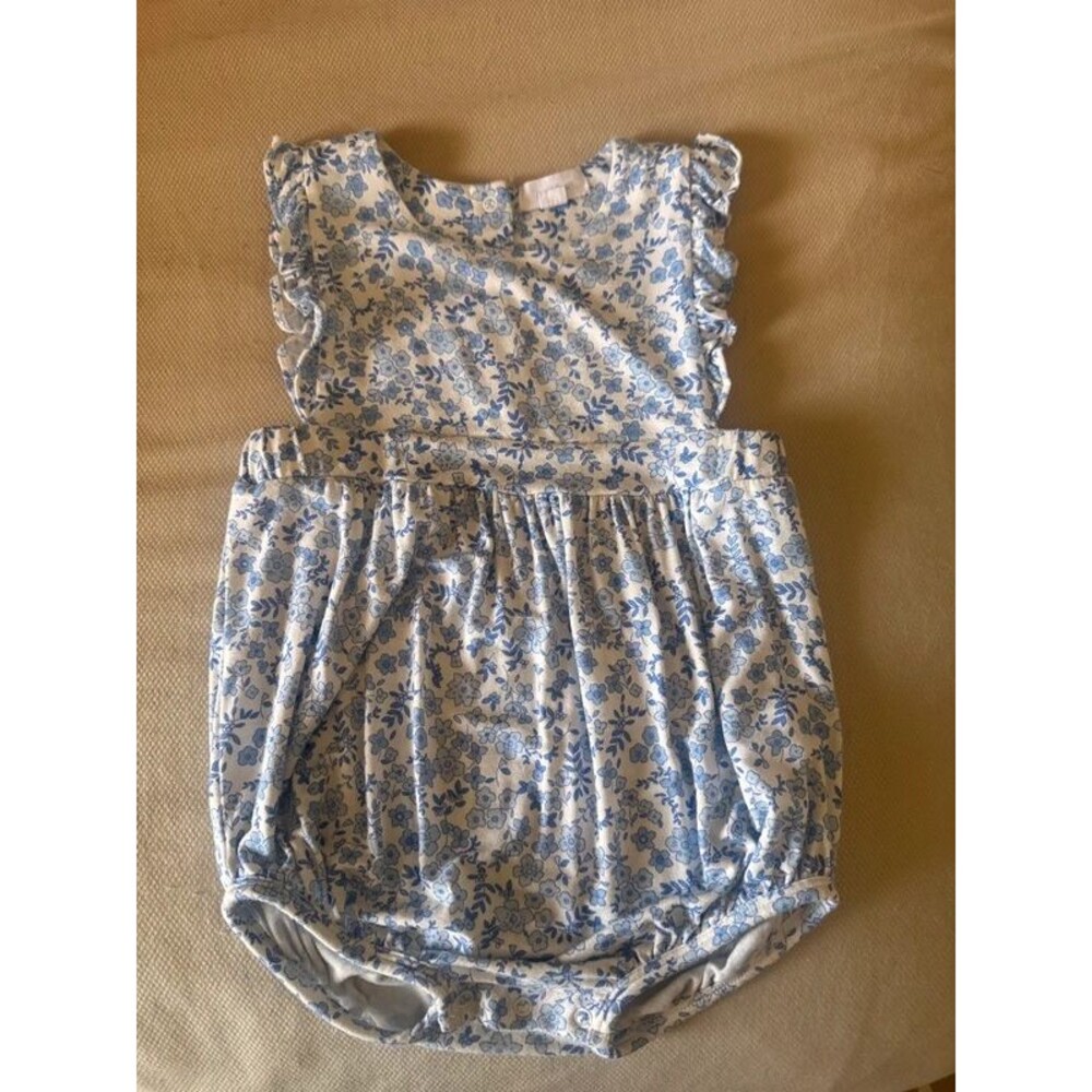 Angel Dear Blue Floral Bamboo Ruffle Bubble Romper 12–18M